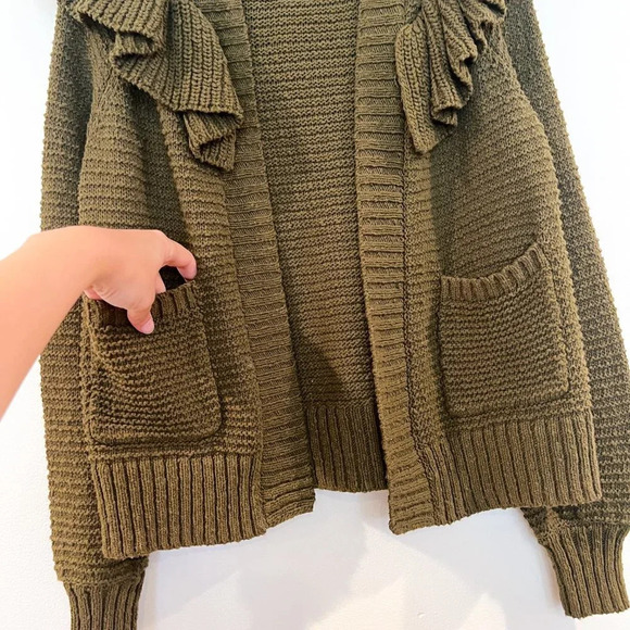 Madewell 100% Cotton Olive Green Ruffled Bohemian Open Knit Cardigan Sweater XXS - Picture 4 of 8